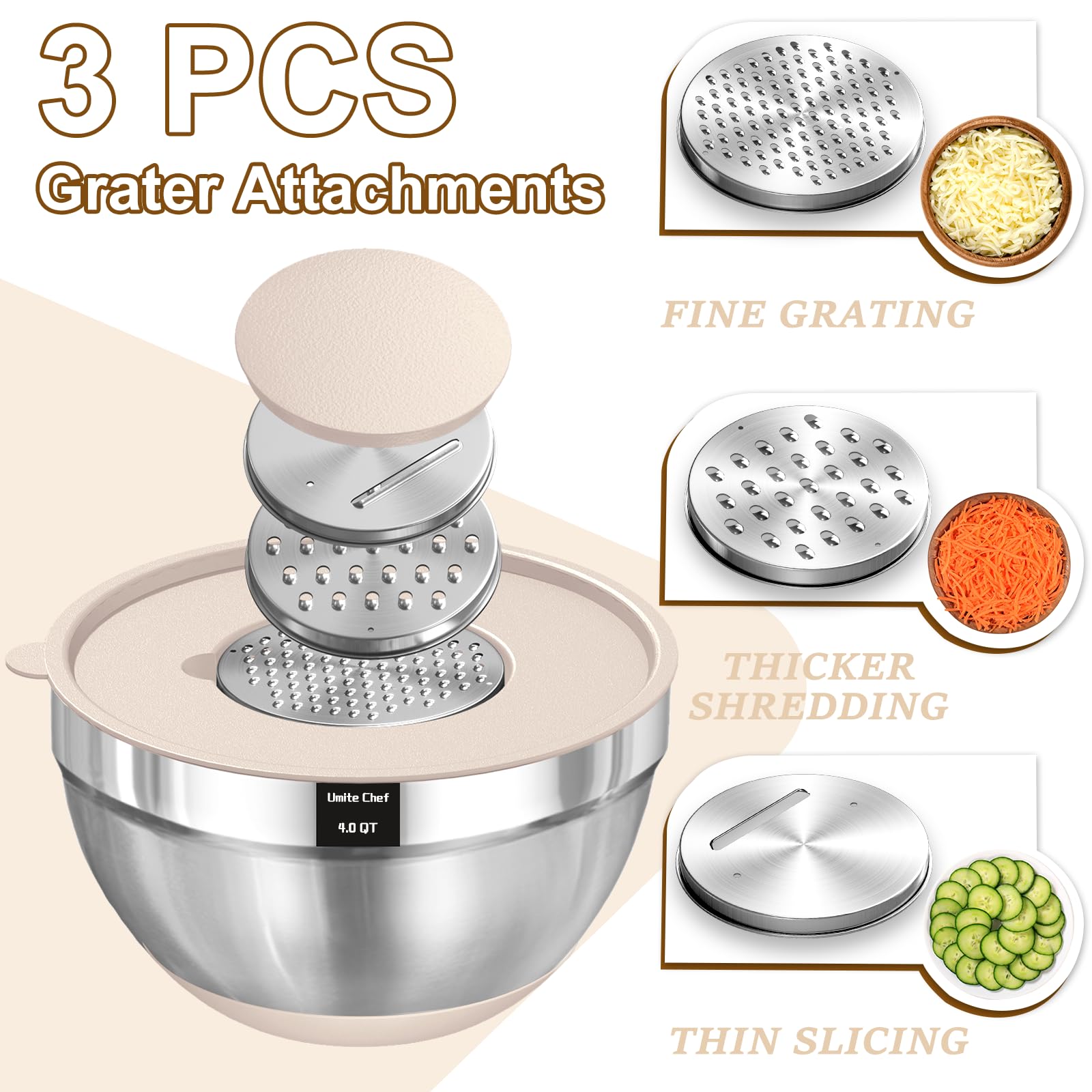 Non-slip silicone bottom keeps the Umite Chef bowl steady during mixing.