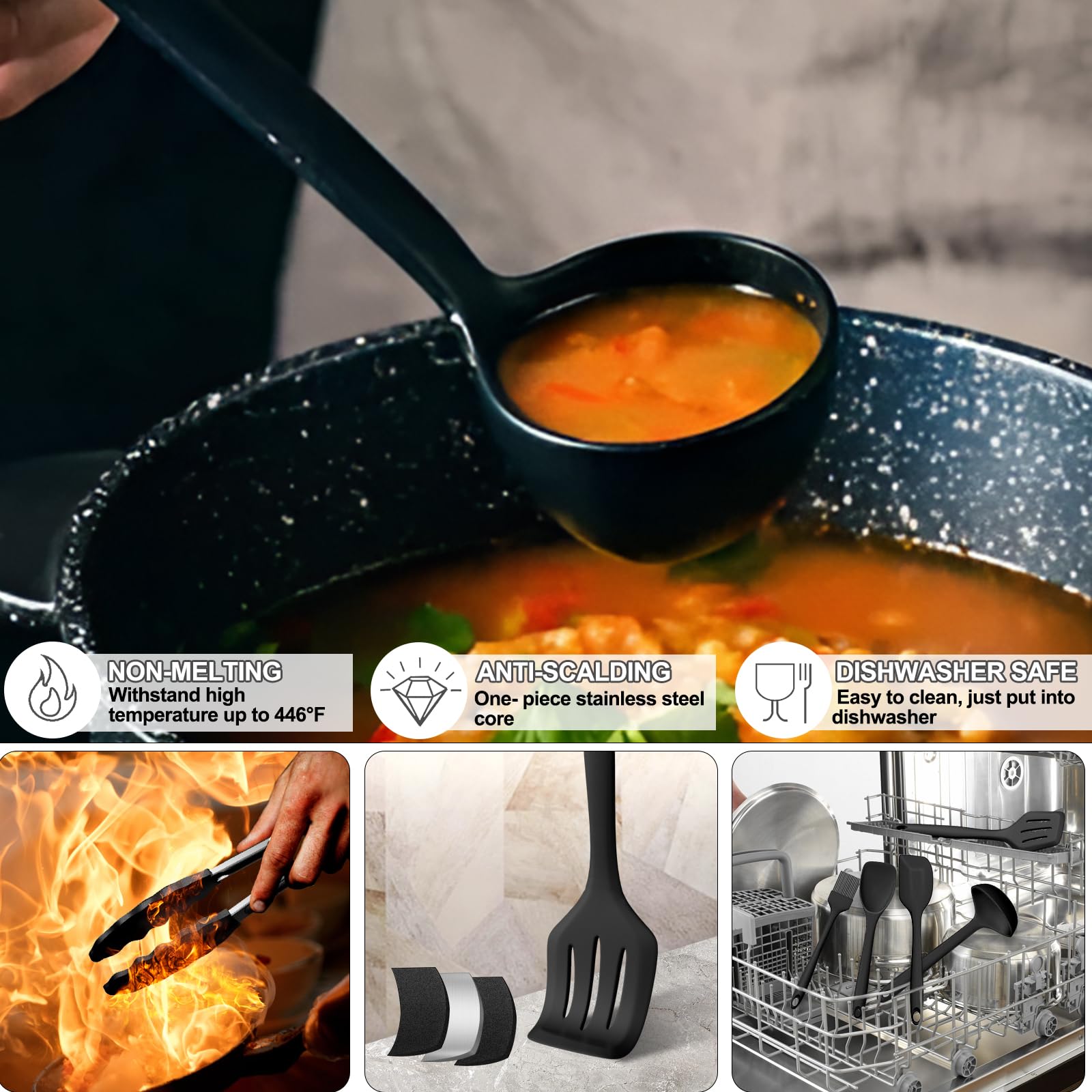 Umite Chef protects nonstick cookware with soft silicone heads.