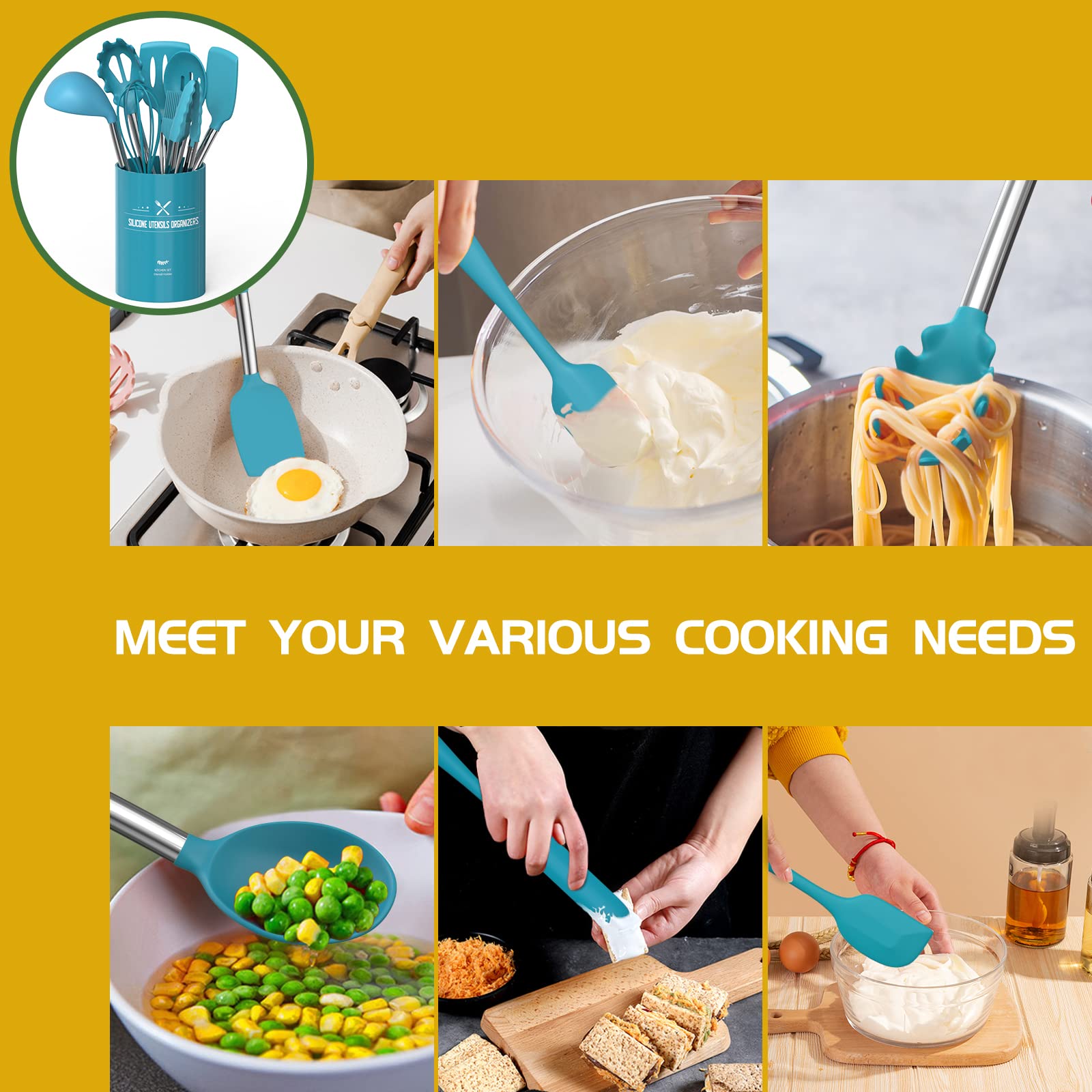 Umite Chef pasta server blue in action
