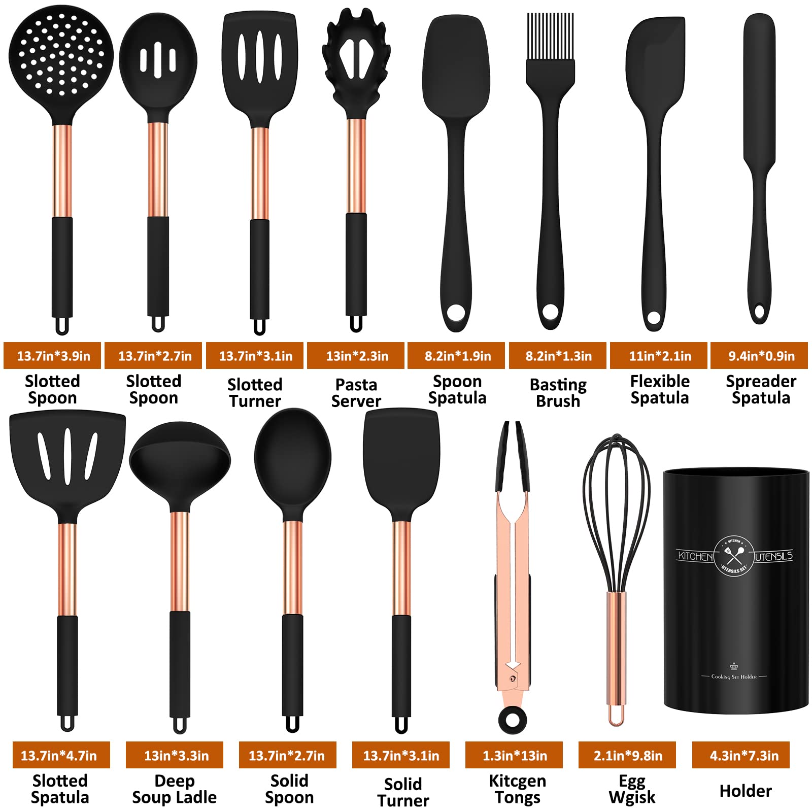 Umite Chef silicone heads and rose-gold handles designed for nonstick cookware use.