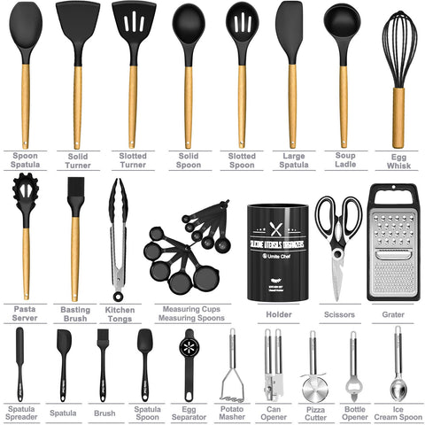 Umite Chef silicone slotted spoon drains liquids for safe cooking.