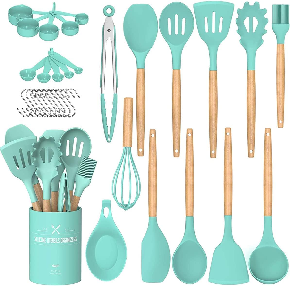 Umite Chef silicone spatula set with wooden handles, safe for nonstick cookware.