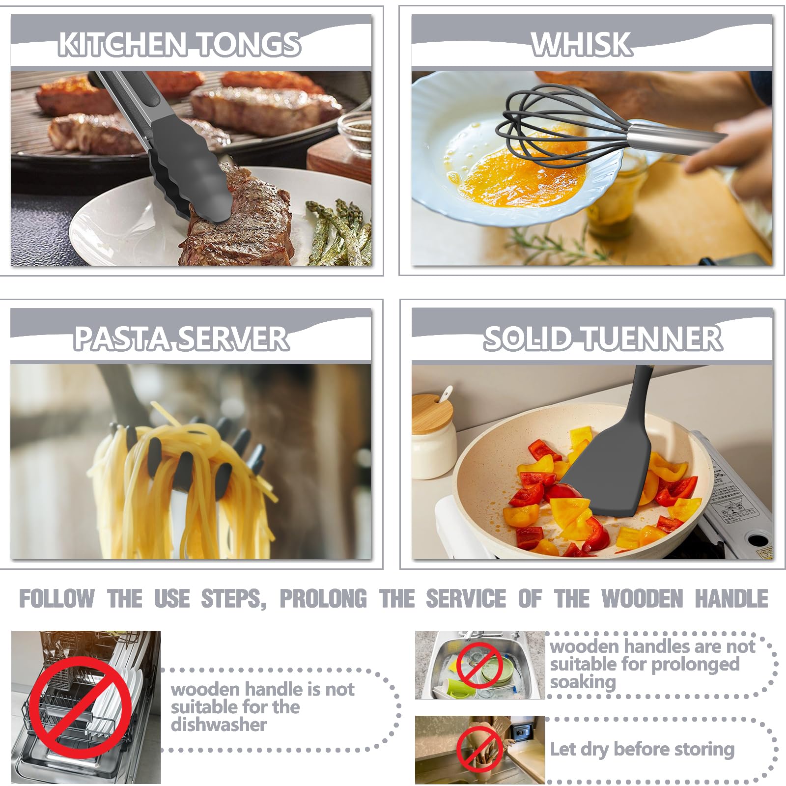 Umite Chef slotted spatula highlights precision for flipping delicate foods.