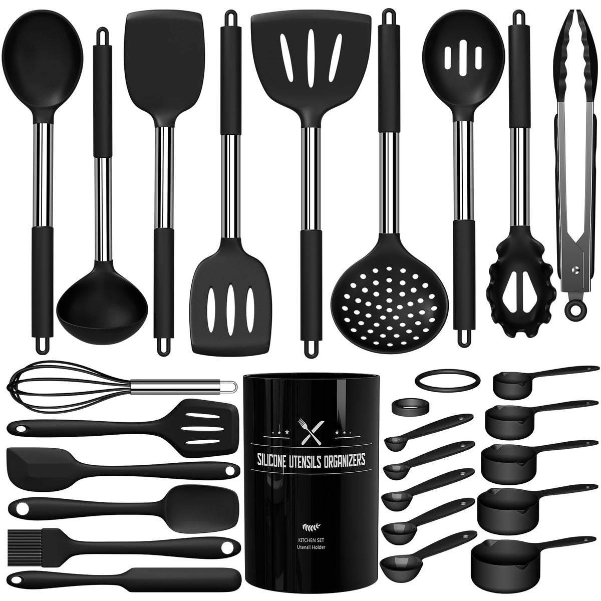 Umite Chef silicone utensils set large-head closeup for safe nonstick cooking