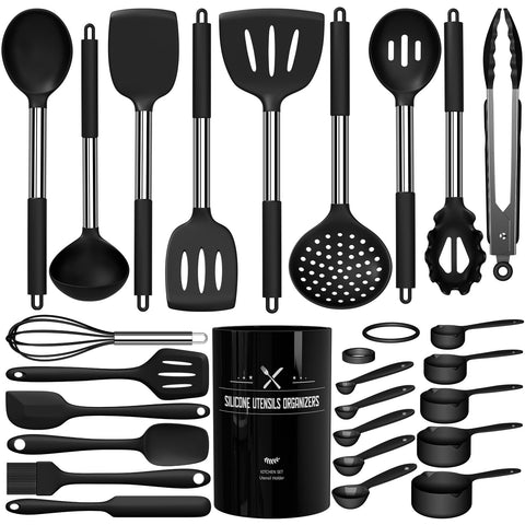 Umite Chef silicone utensils set large-head closeup for safe nonstick cooking