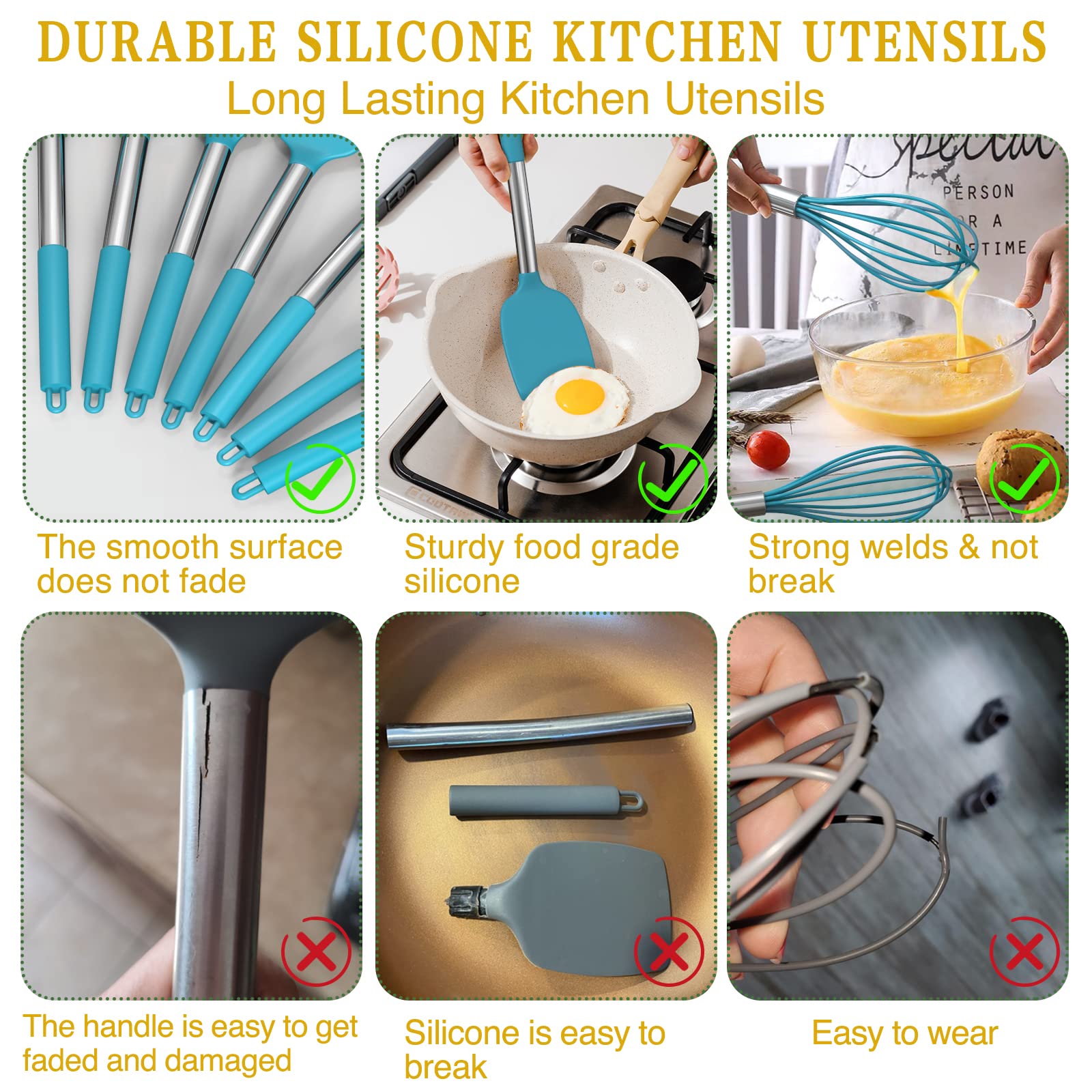 Umite Chef slotted turner blue handle close-up