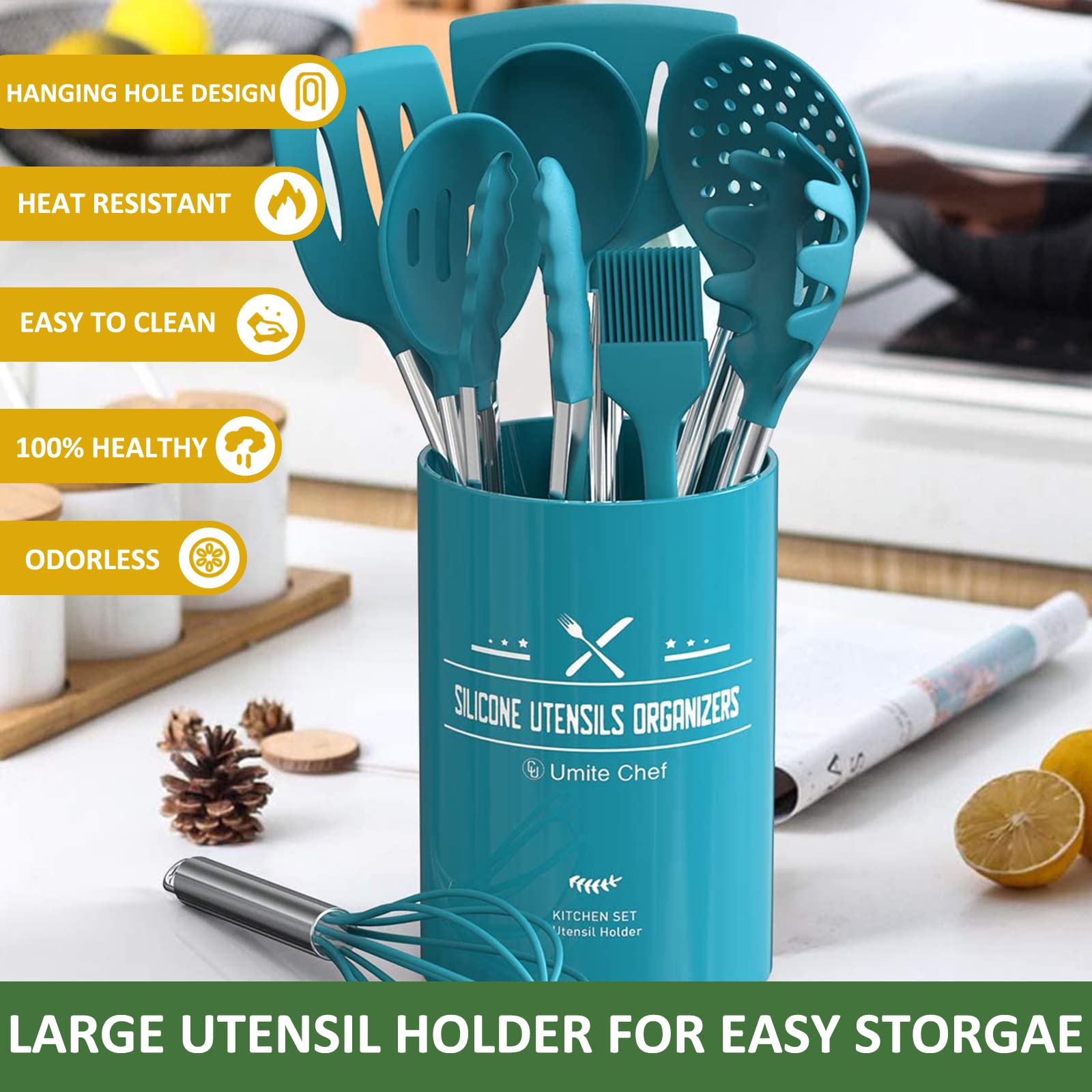 Umite Chef stainless steel core blue holder for storage