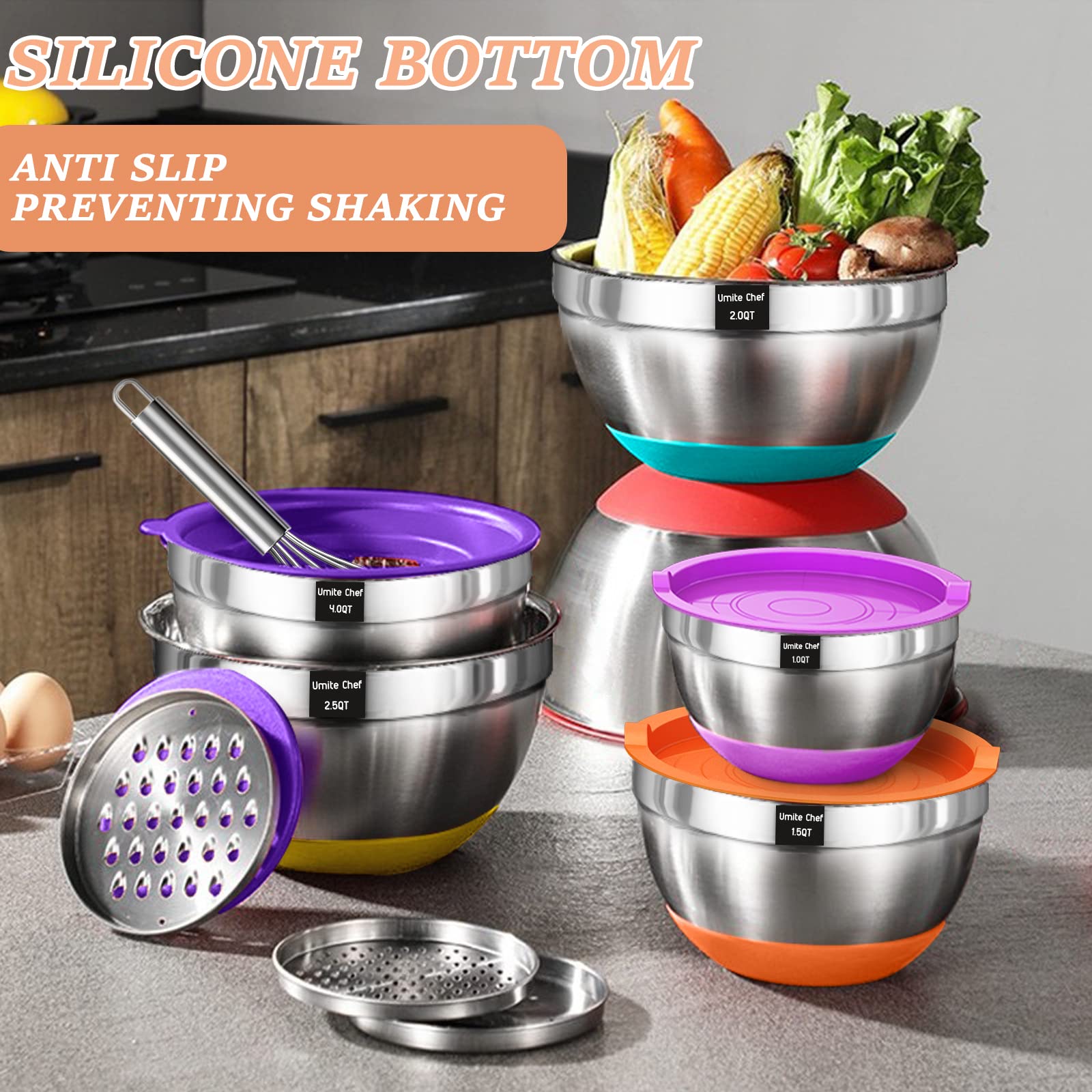 Umite Chef stainless steel set with mirror interior and matte exterior for easy cleaning.
