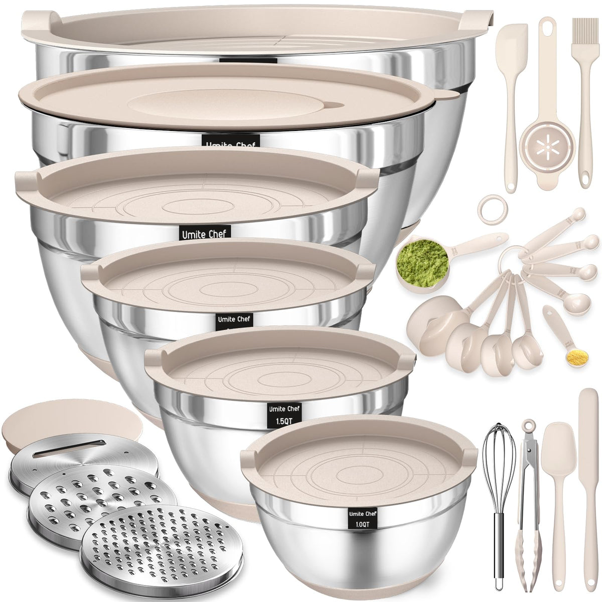 Umite Chef mixing bowls with airtight lids for fresh leftovers and organized prep.