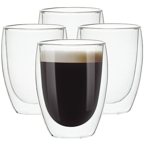 UMIZILI 4-pack 12oz glass cups with double-wall insulation for warmth.