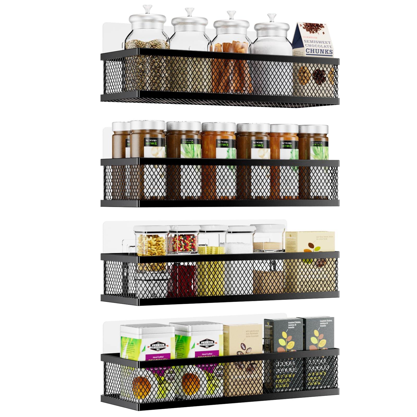 Umomi Spice Rack Wall Mount 4-Pack saves space and keeps spices organized.