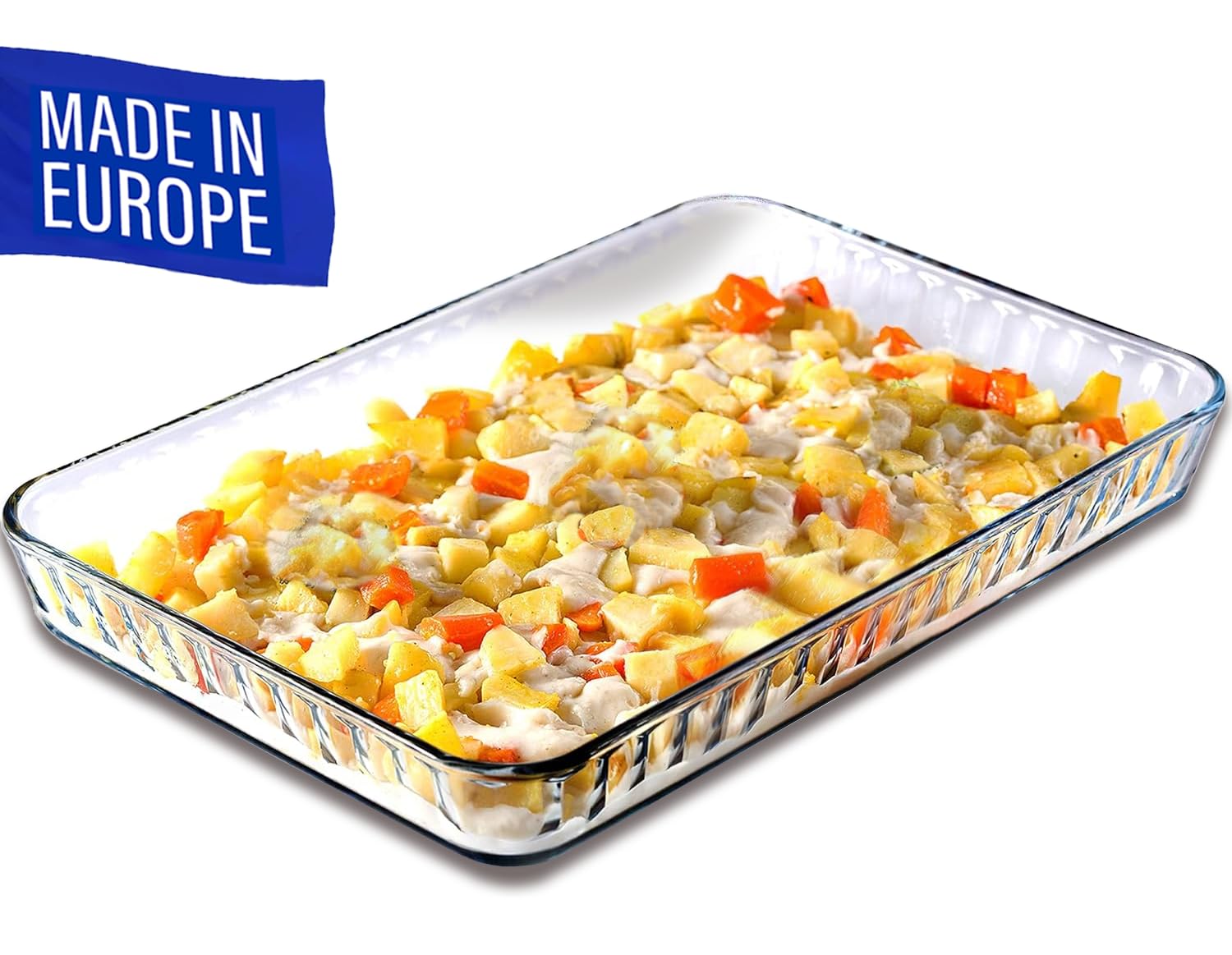 ums even-baking glass pan ensures uniform browning.