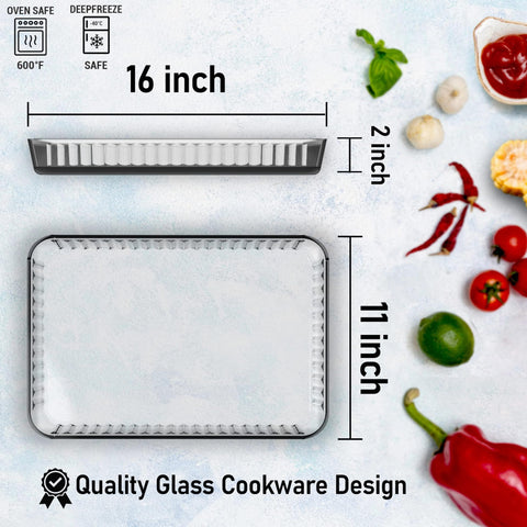 ums glass baking pan, microwave and oven safe for quick reheats.