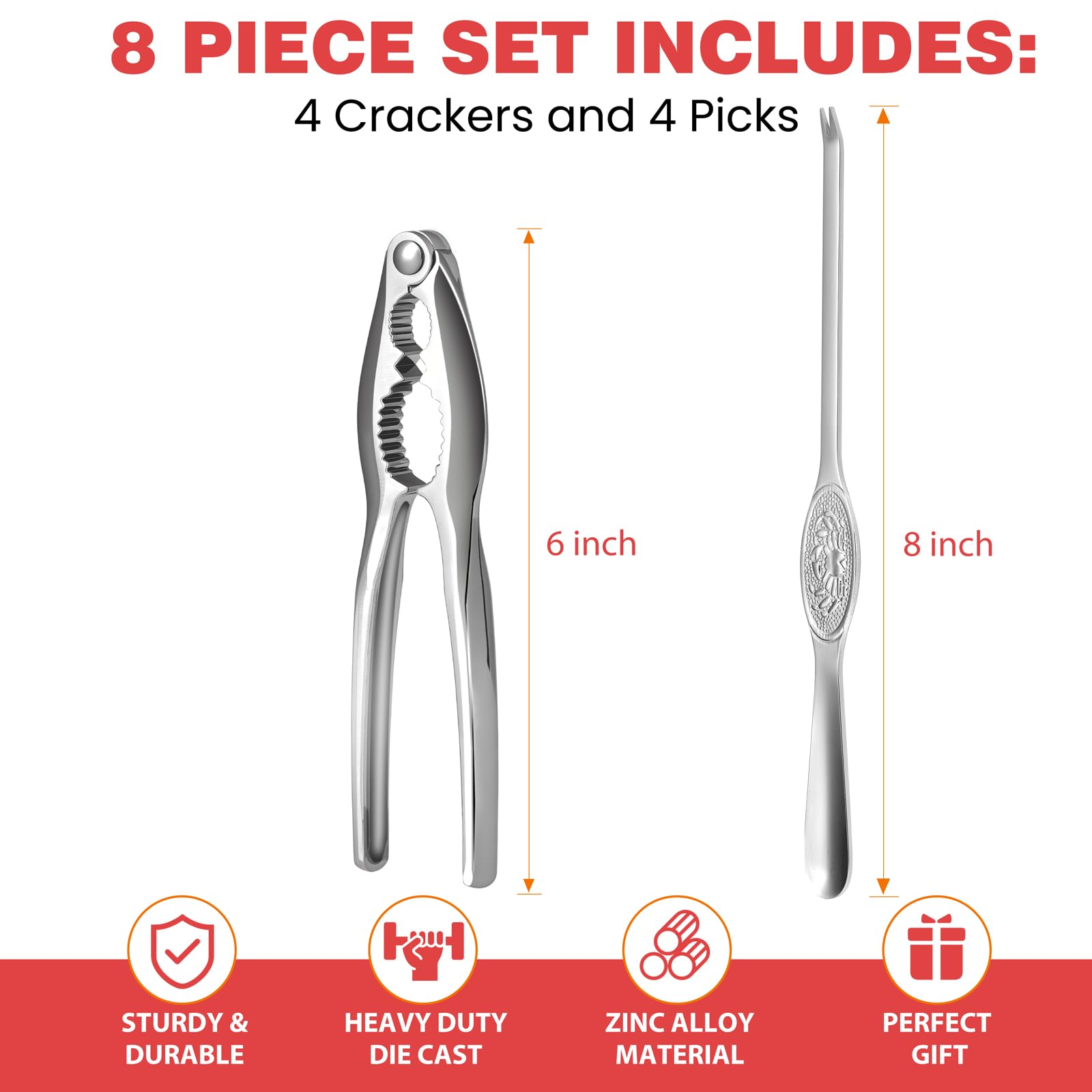 UNBOXING MOMENTS crab cracker tools with large meat picks ensure easy cracking.