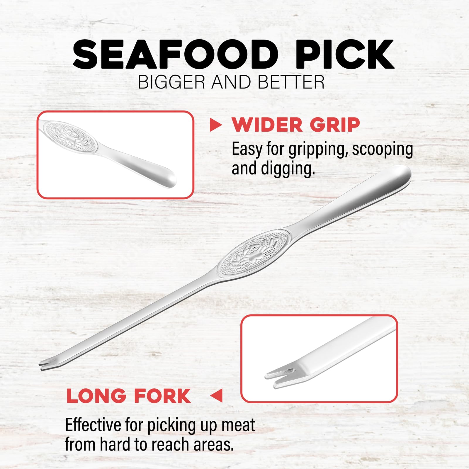 UNBOXING MOMENTS ergonomic design offers comfortable grip for seafood cracking.