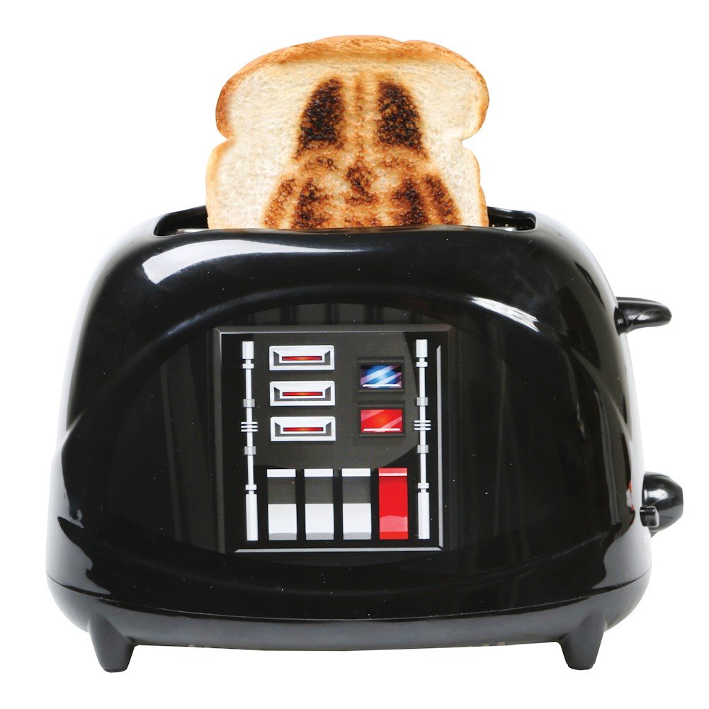 Uncanny Brands Darth Vader toaster front view on kitchen counter, a bold conversation starter