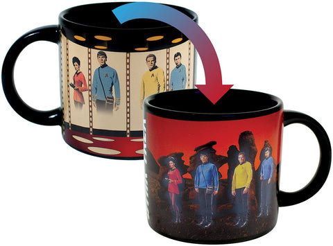 The Unemployed Philosophers Guild transporter mug with beam scene and crew reveal