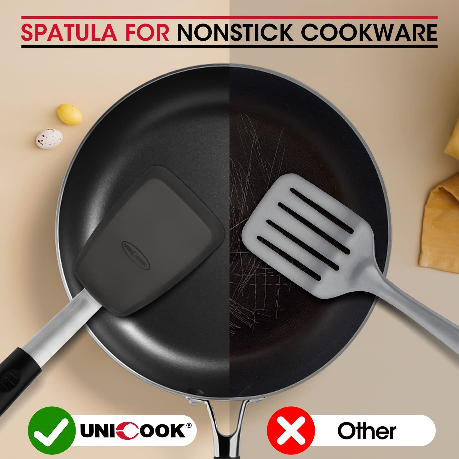 Unicook nonstick-safe spatula glides without scratching coated pans