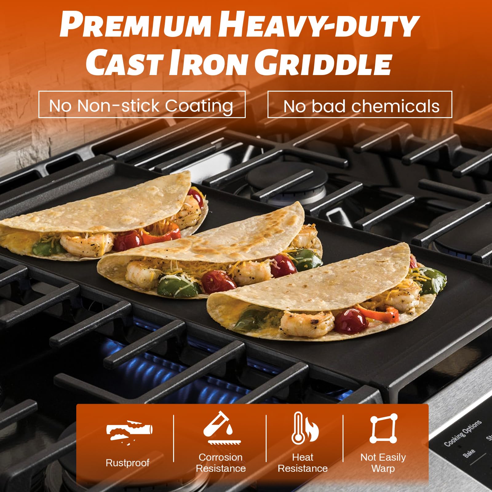 Unidanho stove top griddle seasoning guide shows nonstick setup steps.
