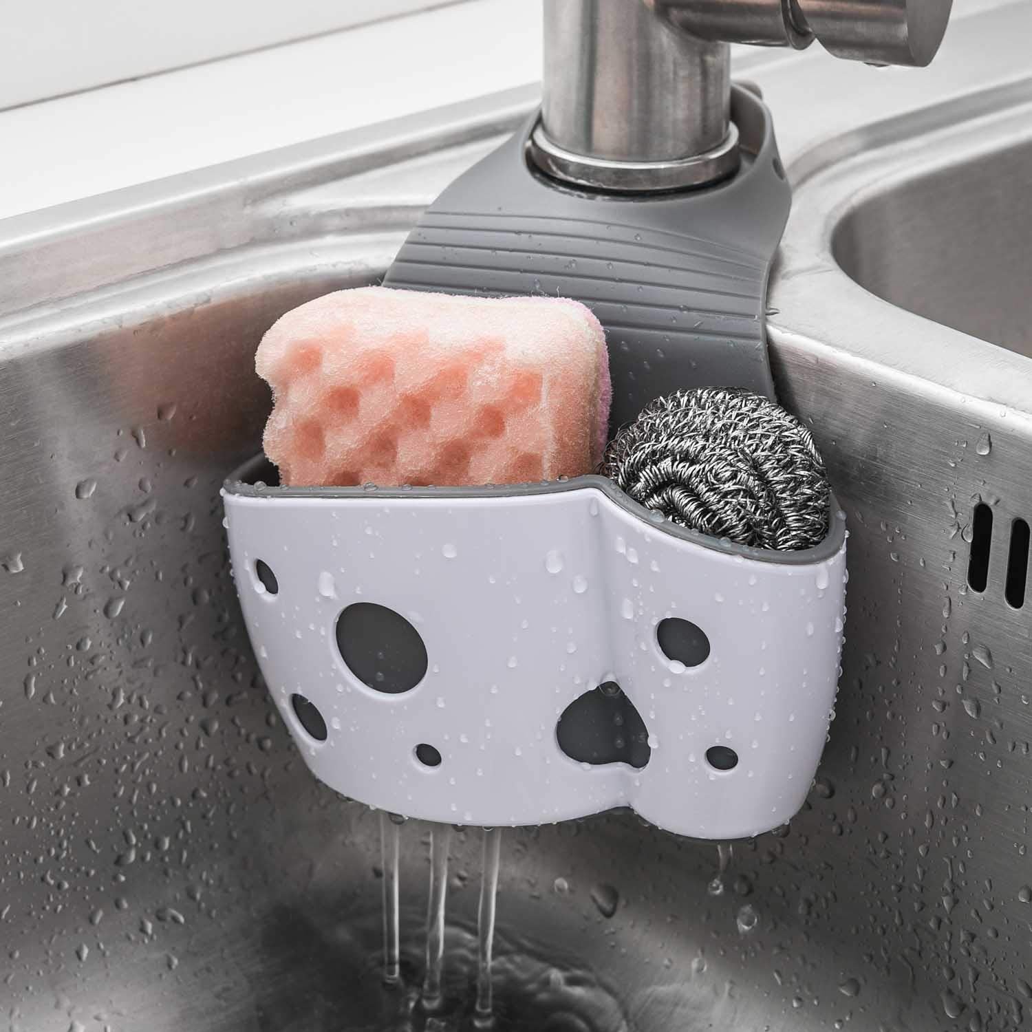 UNIKON sink caddy around faucet holds sponges and brushes for quick access