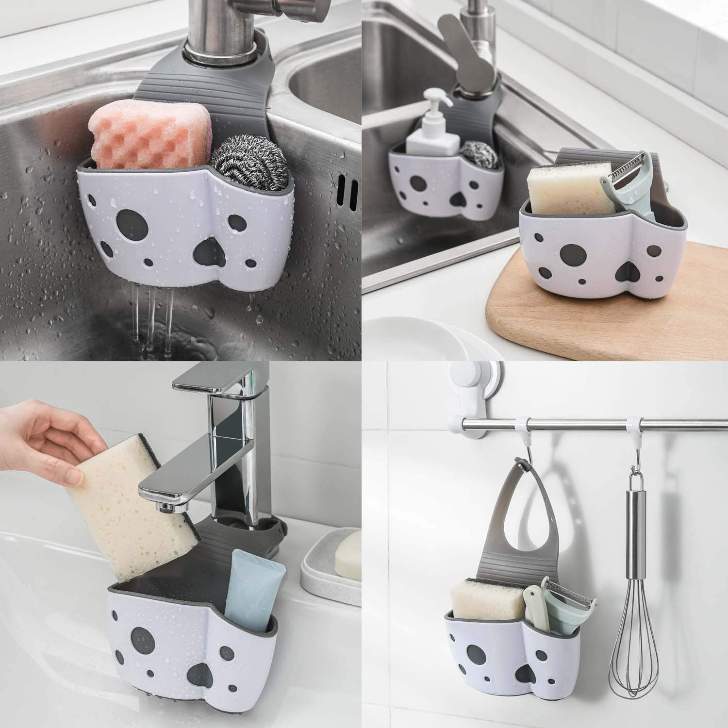 UNIKON sink caddy hanging in kitchen keeps utensils organized and within reach