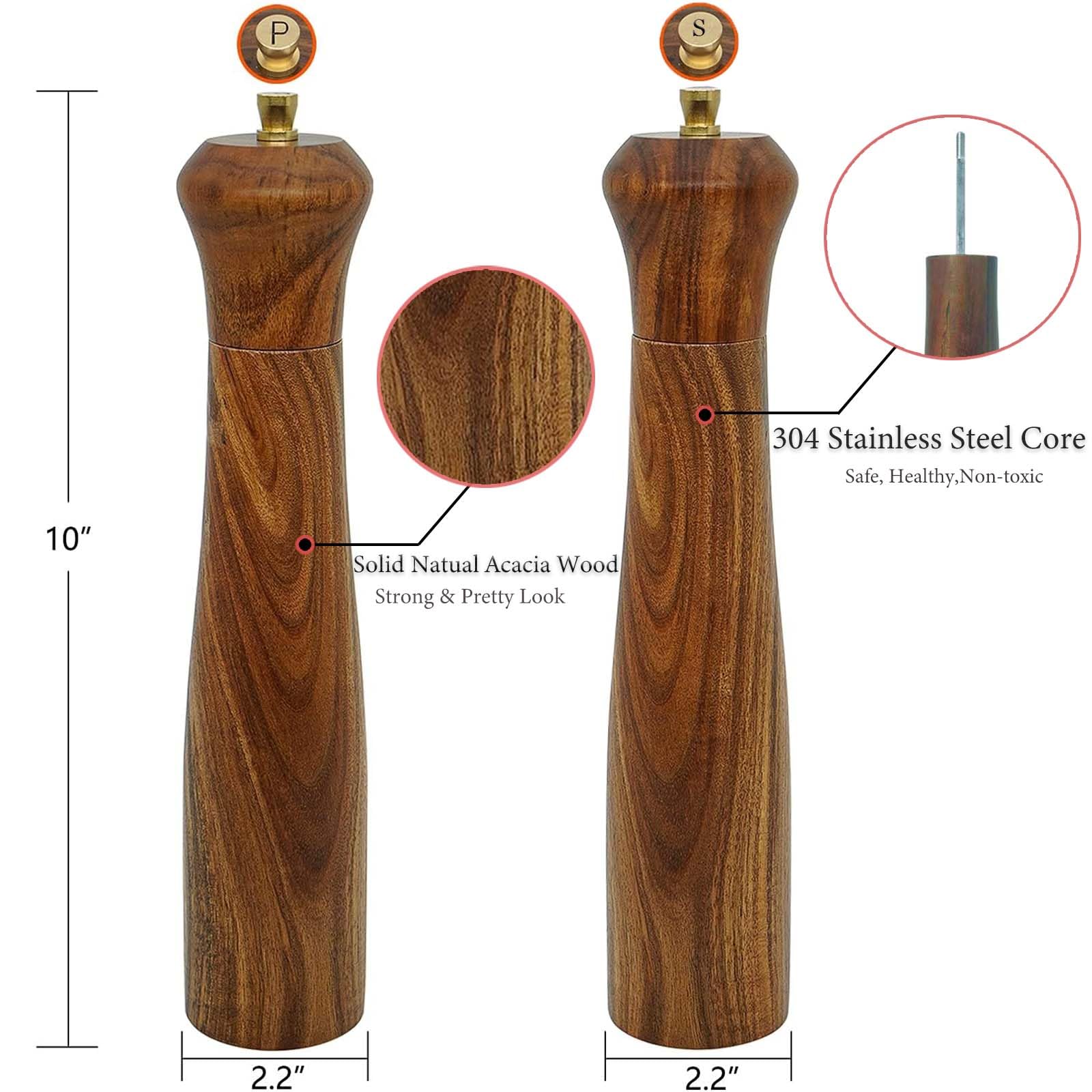UNIOVC wooden pepper grinder top view highlighting ergonomic design.