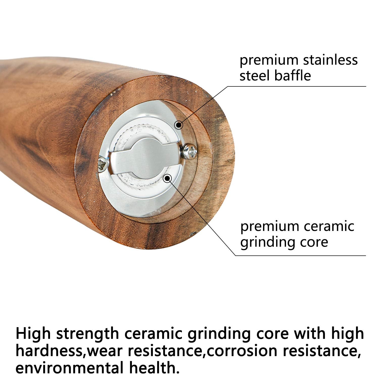 UNIOVC refillable salt and pepper mill with screw-off cap for mess-free refills.