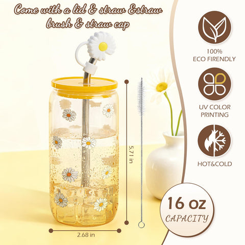 Unipinkart daisy straw cap with cup, keeps straw clean