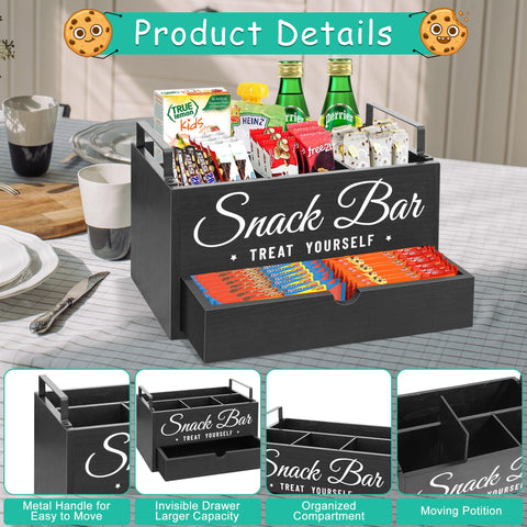 Unistyle kitchen countertop organizer ideal for chips, candy, and coffee snacks.