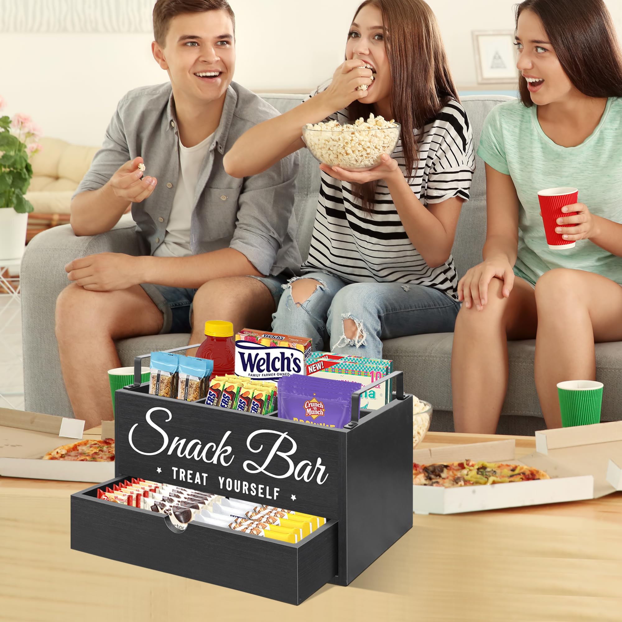 Unistyle snack bar bin with sturdy metal handles for easy moving.