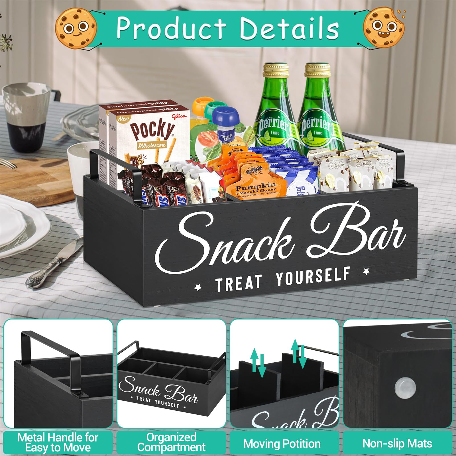 Unistyle farmhouse-style snack bin with decorative front labeling area.