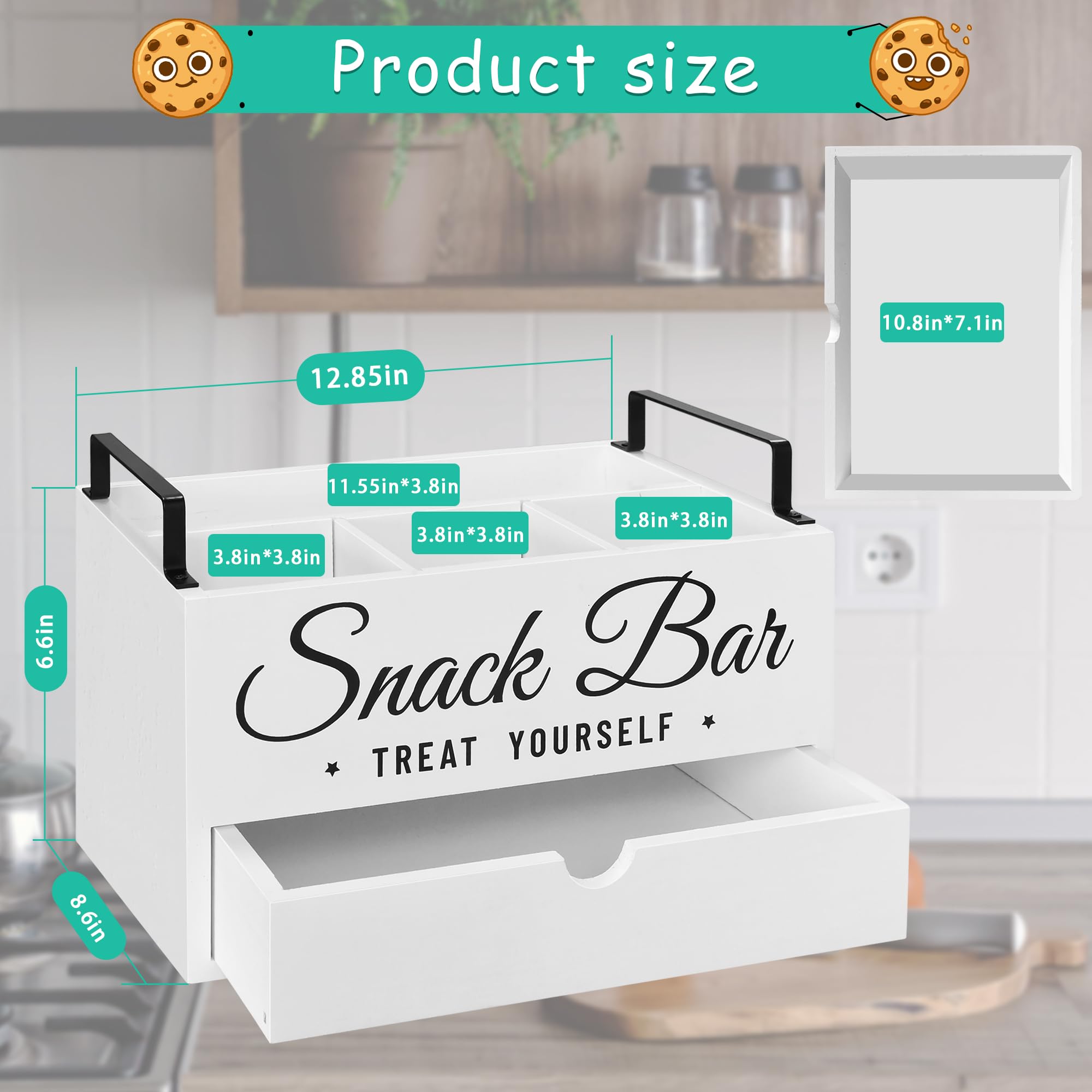 Unistyle wood snack bin open, accessible compartments for chips