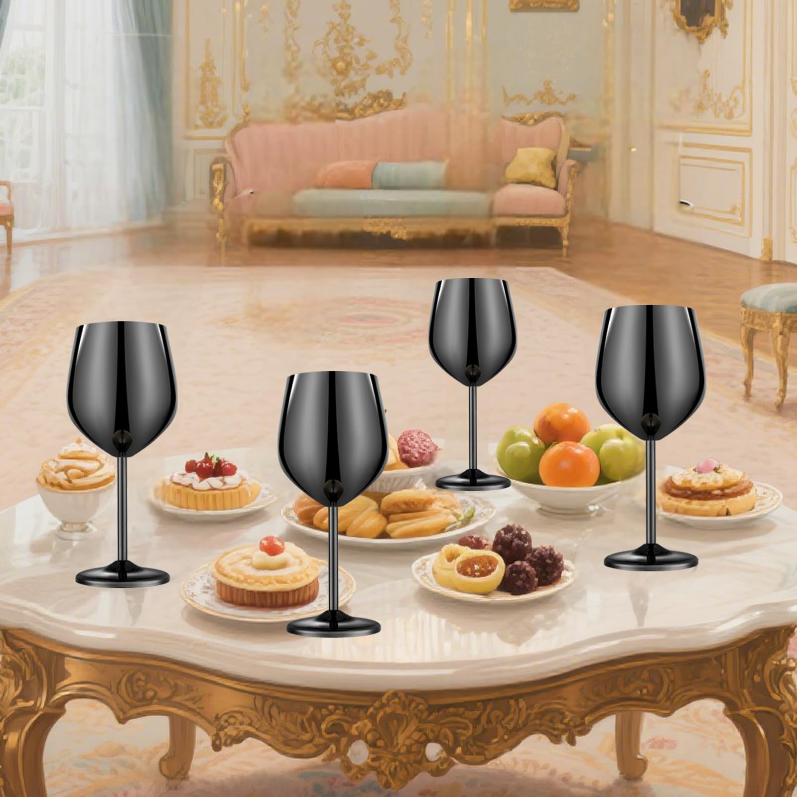 UNISWEET luxury metal wine glasses closeup with premium finish.