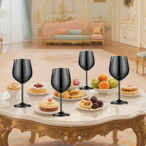 UNISWEET luxury metal wine glasses closeup with premium finish.
