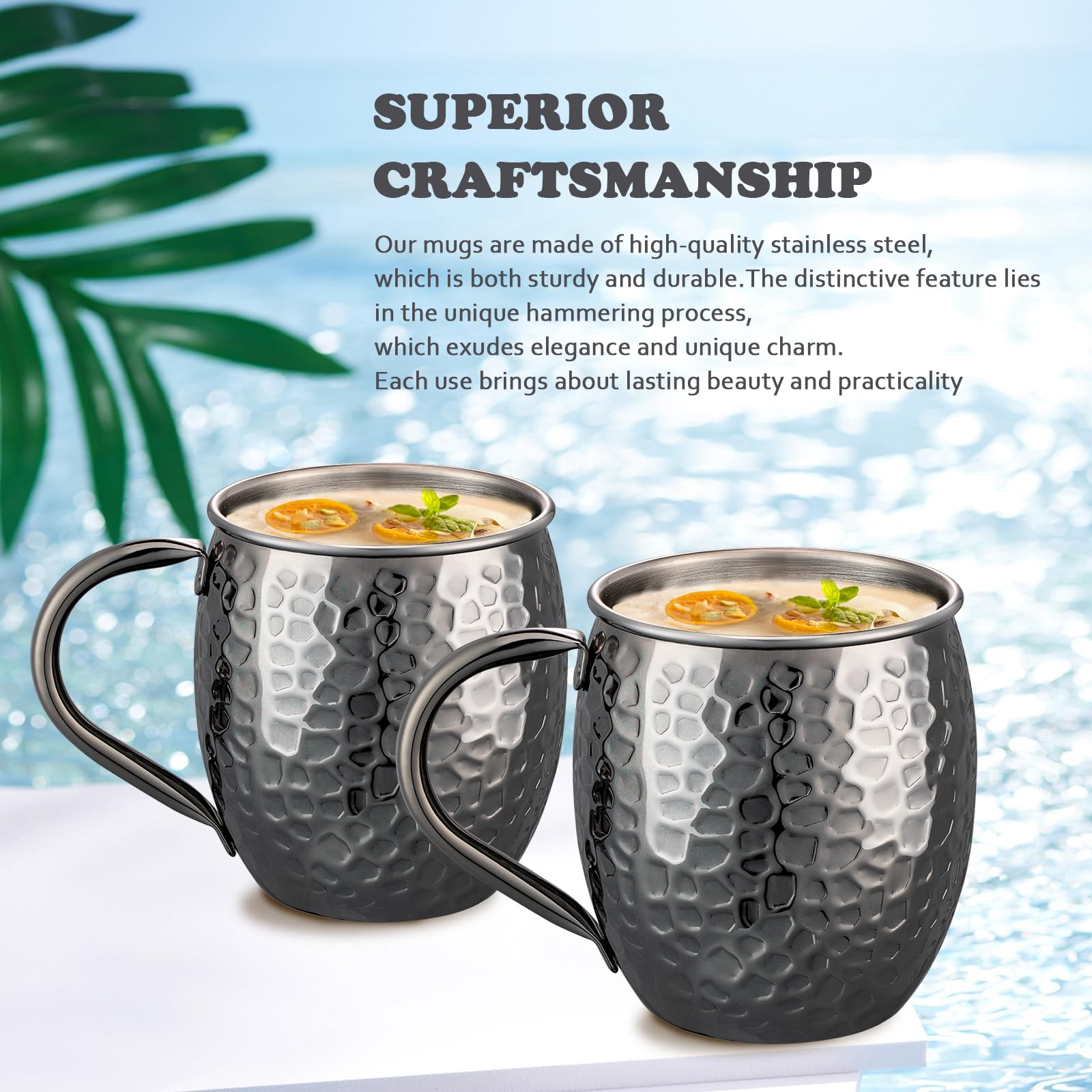 UNISWEET Moscow Mule Mugs with black copper exterior for a premium look.