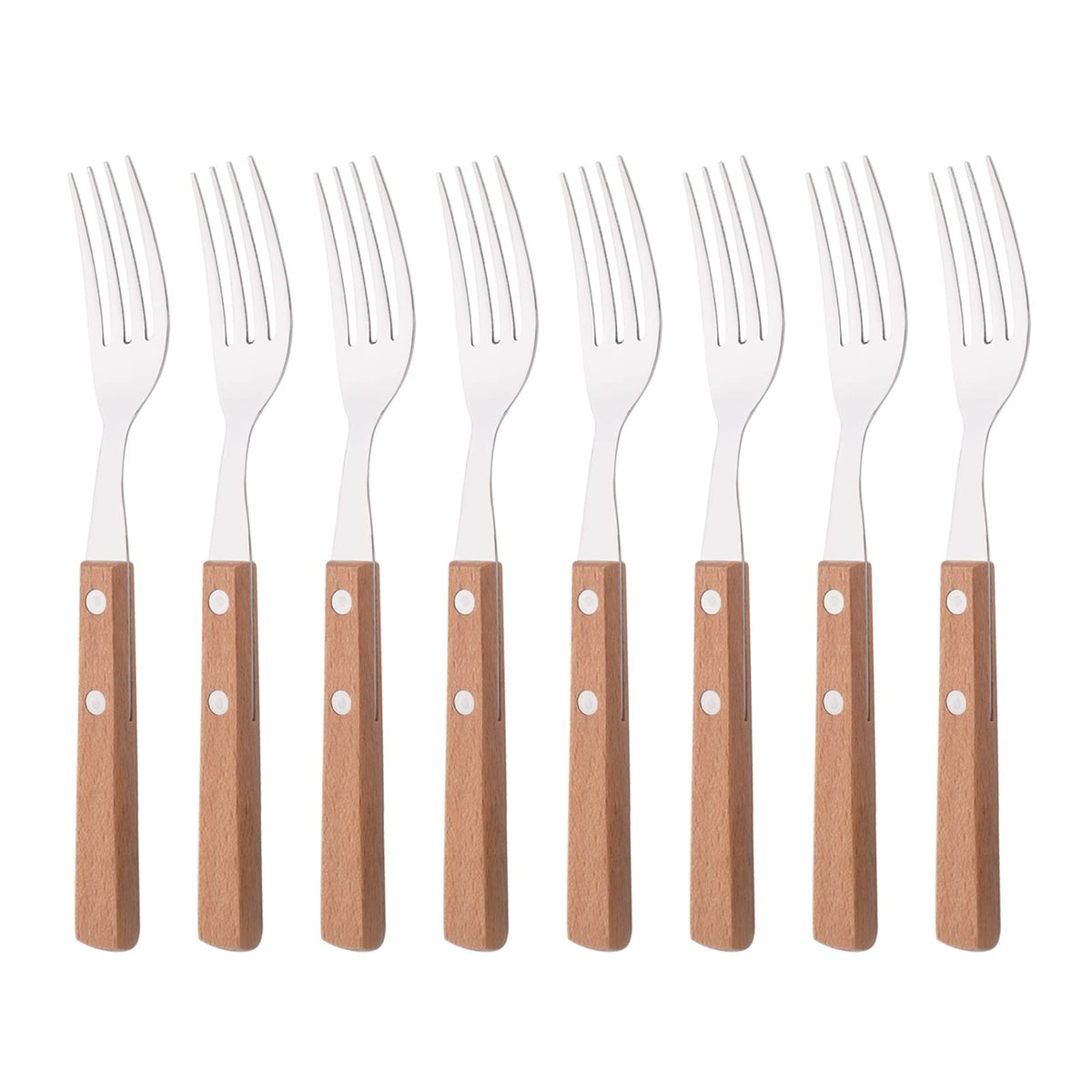 Uniturcky dinner forks with wooden handles, 8-piece set, ideal for daily meals.