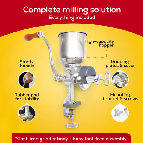 Universal Corona grain mill adjustable plates for textures from coarse to fine