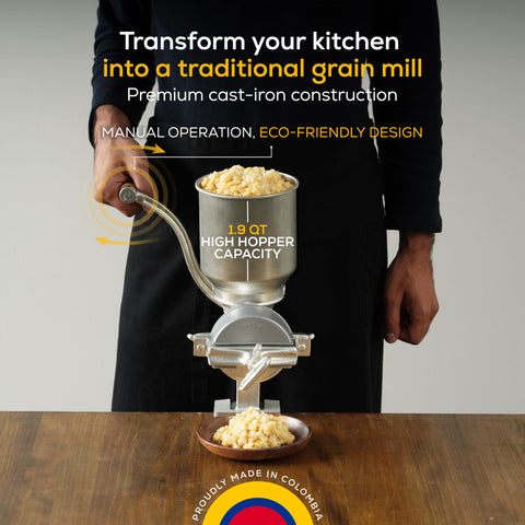 Universal Corona grain mill cast iron body detail showing durability