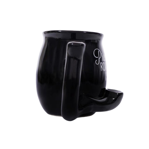 unkzyzn Wake and Bake mug highlighting ergonomic black handle for secure grip.