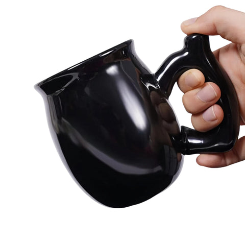 unkzyzn Wake and Bake mug with filter included for brewing coffee or tea in black.