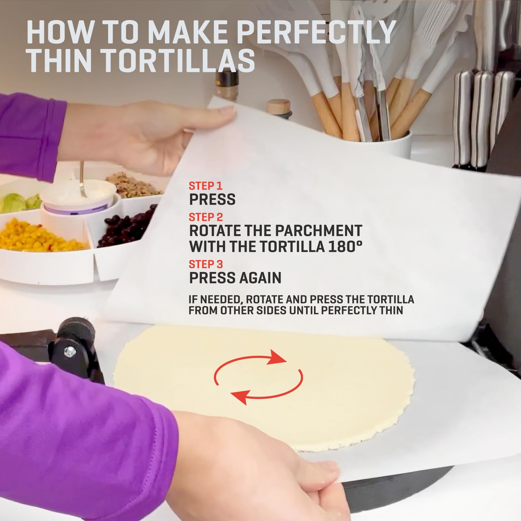 Uno Casa tortilla press compact design ideal for camping tortillas.