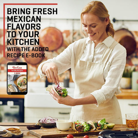Uno Casa pre-seasoned tortilla press ready to use with durable surface.