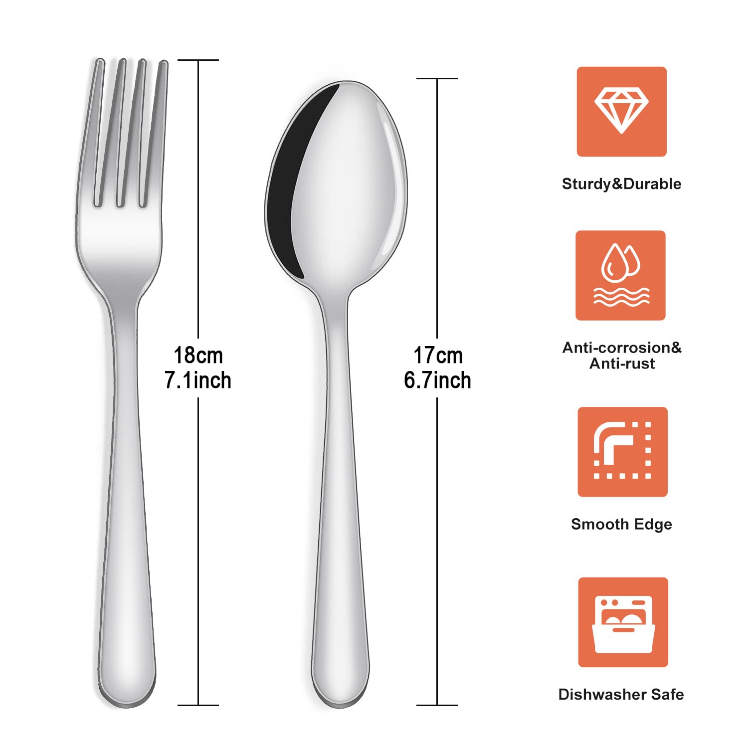 Unokit 18 forks and 18 spoons kit shows durable, rust-resistant utensils for daily meals.