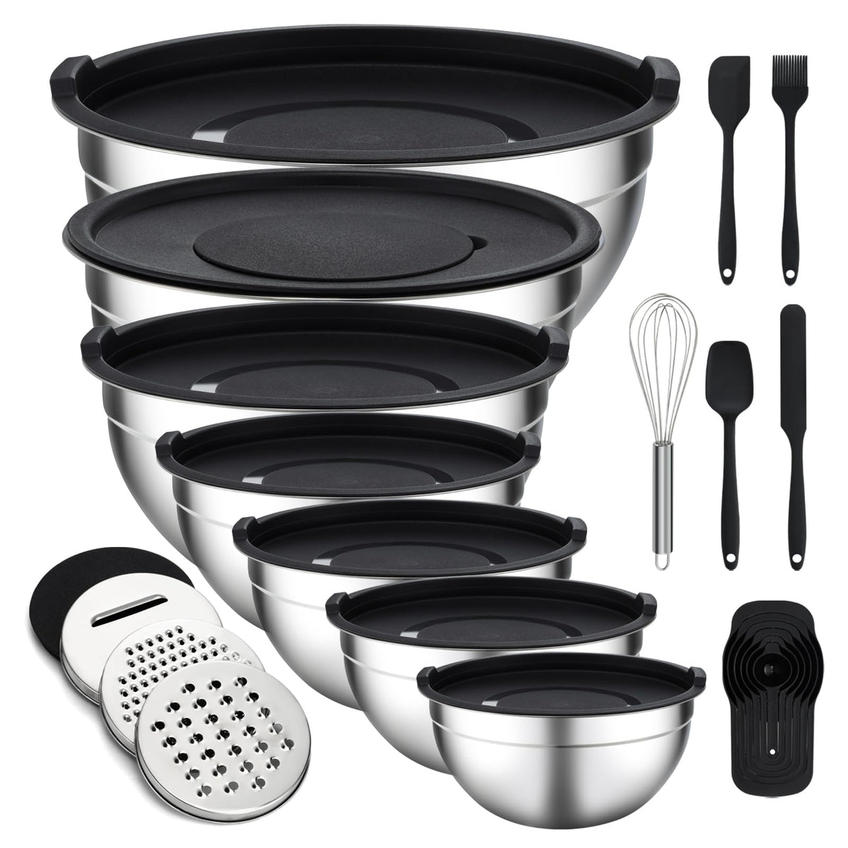 Unokit 7-piece mixing bowls with lids for easy prep and airtight storage.