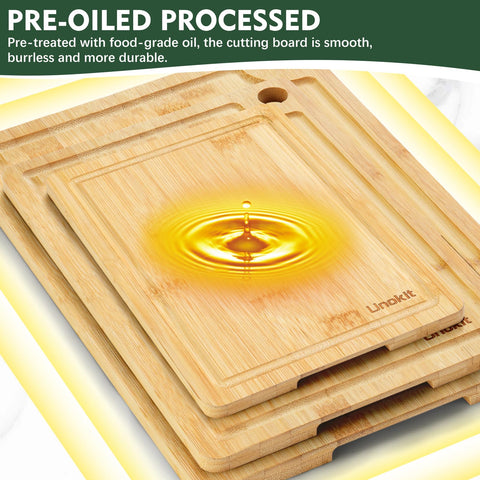 Unokit bamboo cutting board with knife-friendly surface protecting blades