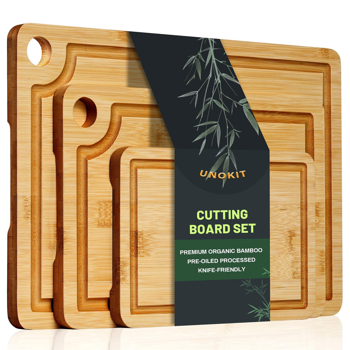 Unokit bamboo cutting board large with juice groove for meal prep