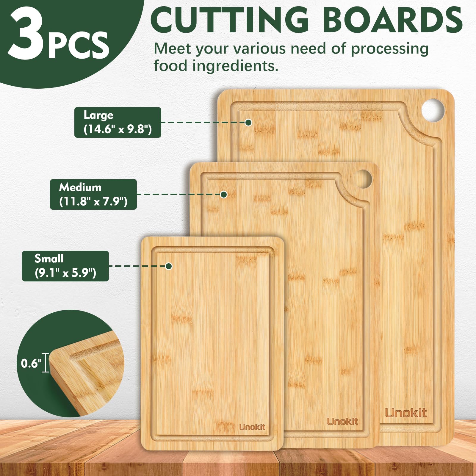 Unokit bamboo cutting board medium size ready for daily chopping