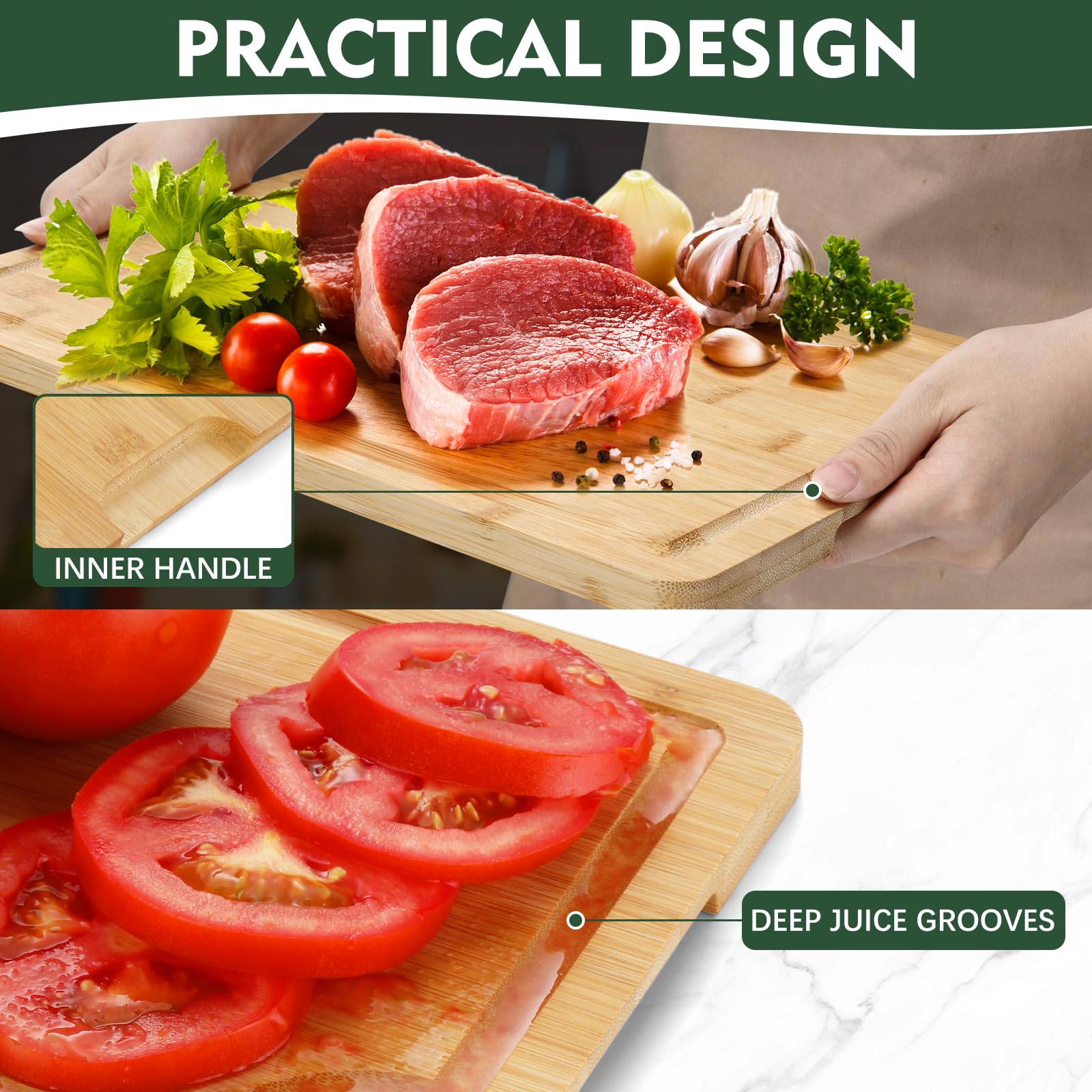 Unokit cutting board with side handles for easy lifting