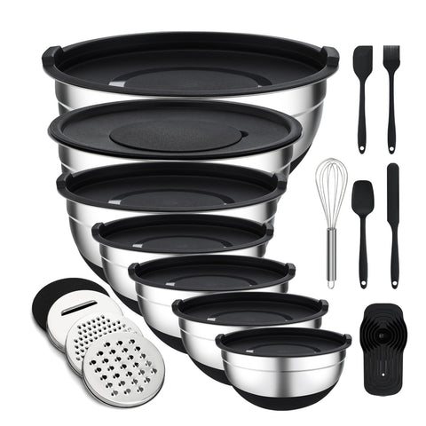 Unokit mixing bowls with lids set showing airtight storage for meal prep