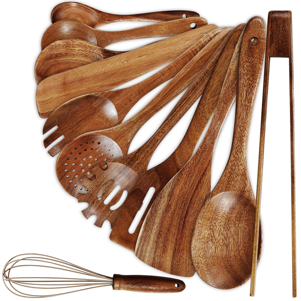 Unokit 12-piece teak utensil set with wooden spoons for durable daily use